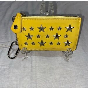 Jimmy Choo Yellow W/ Silver Decorated Stars Zip Up Mini Pouch Holder